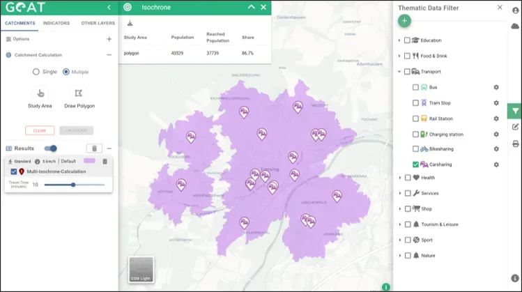 Screenshot from GOAT showing the accessibility to carsharing
stations