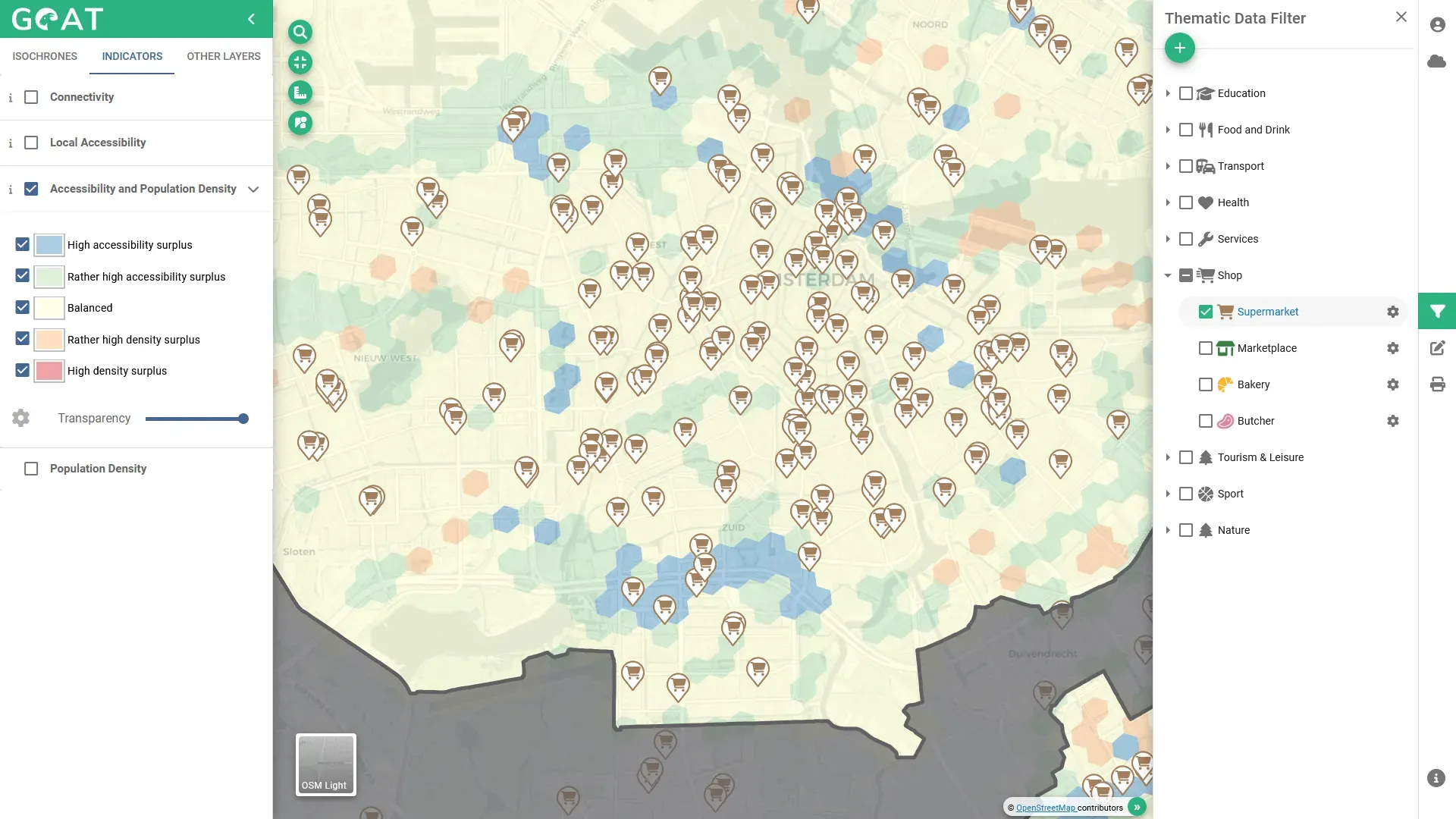 Comparison of population density and accessibility to supermarkets in Amsterdam