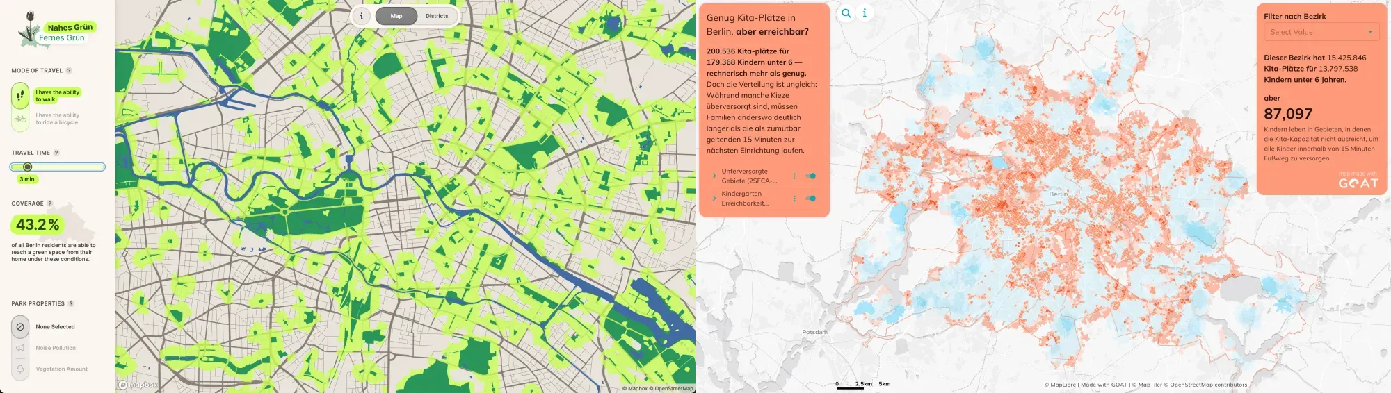 Vergleich einer eigens gestalteten Basiskarte mit einem standardmäßigen weißen
OpenStreetMap-Style