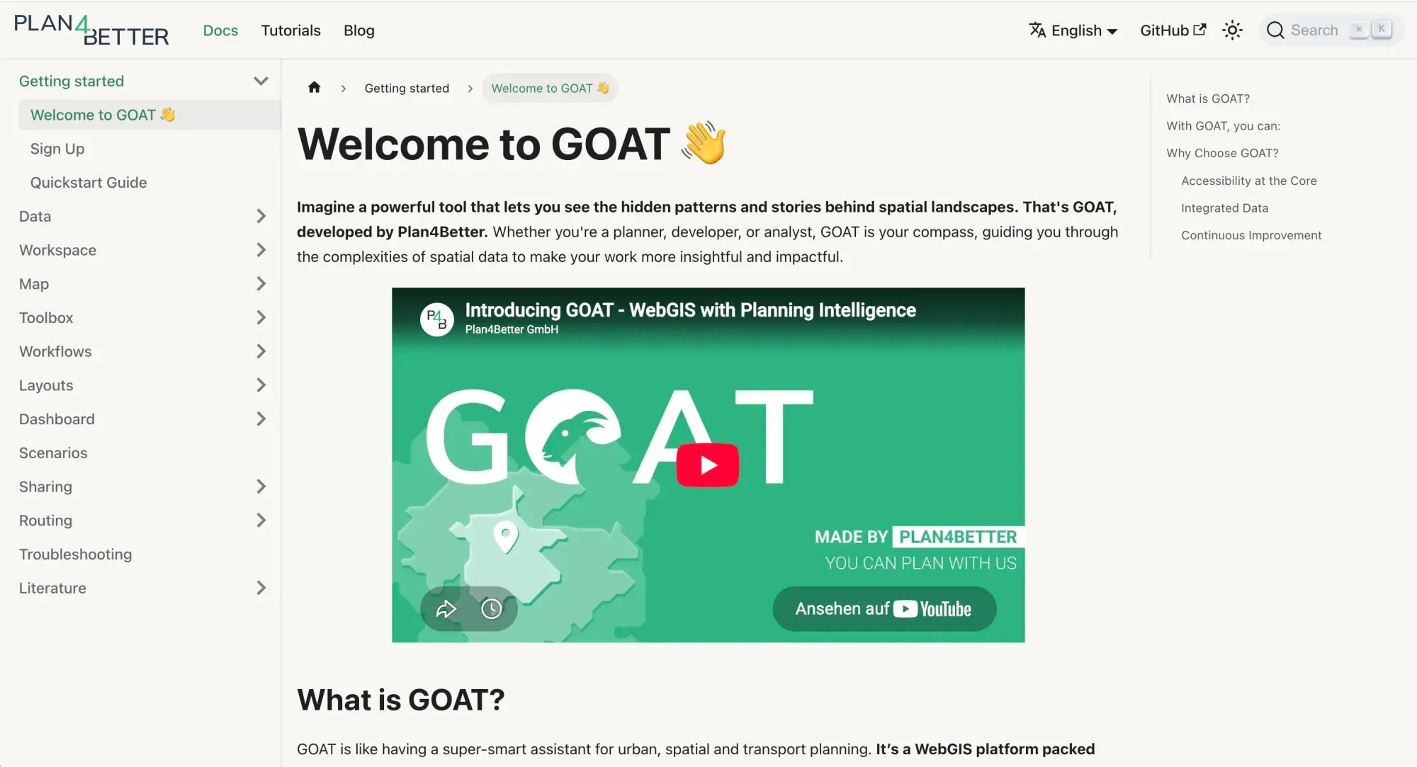 Eine Seite der GOAT-Dokumentation