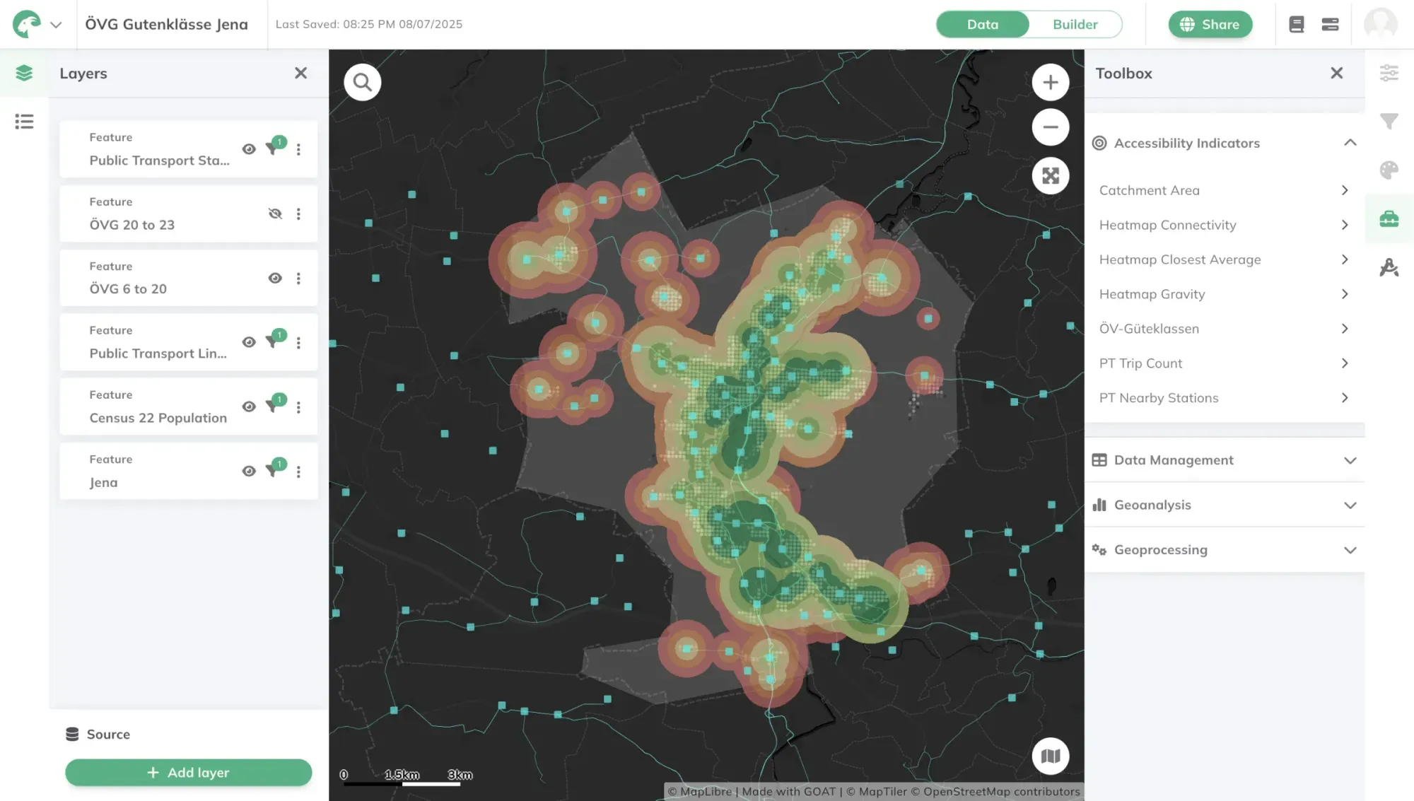 Analyzing public transport quality classes in Jena using the GOAT 3.0 toolbox