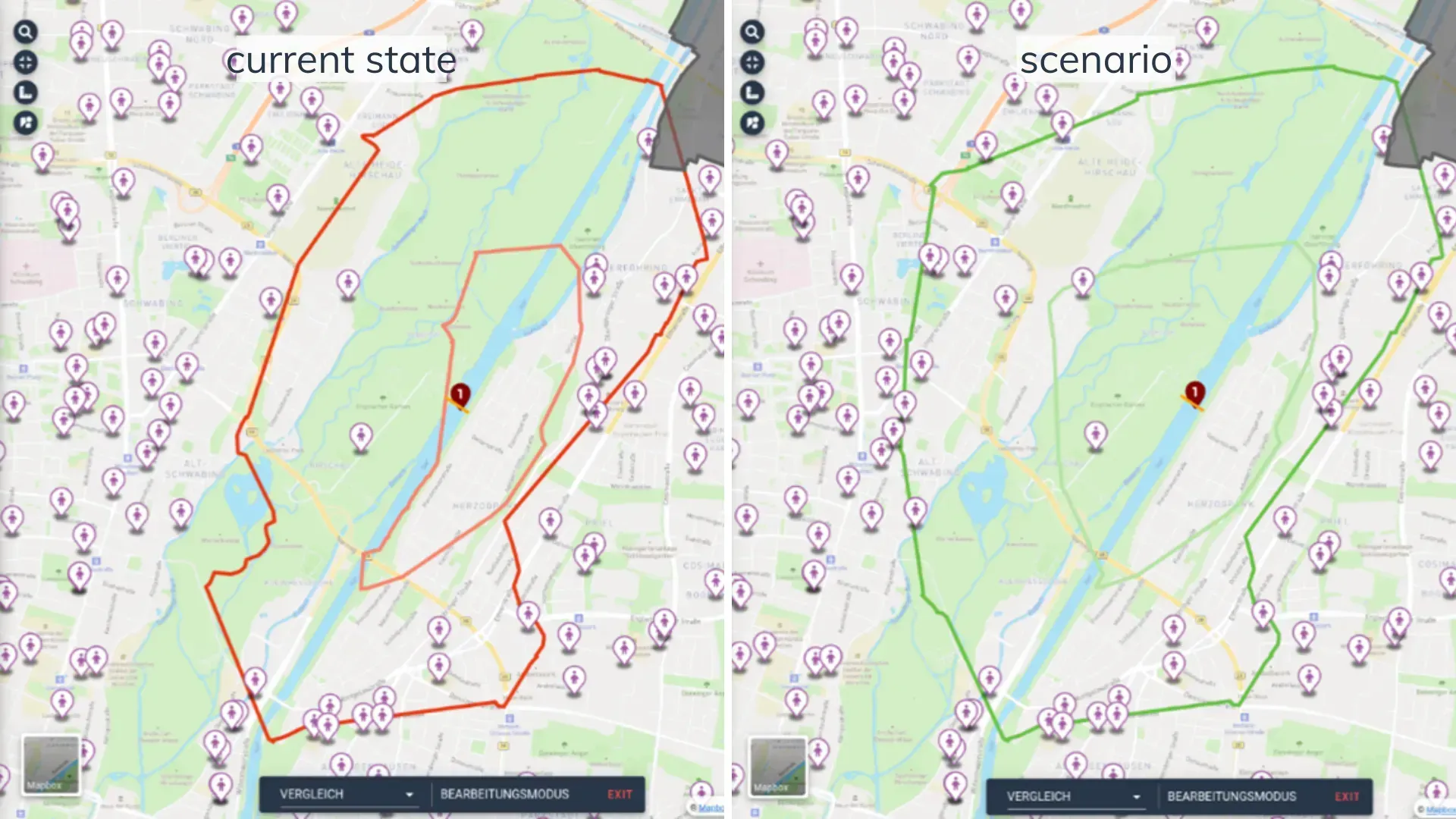 Comparison of the accessibility: current vs
scenario