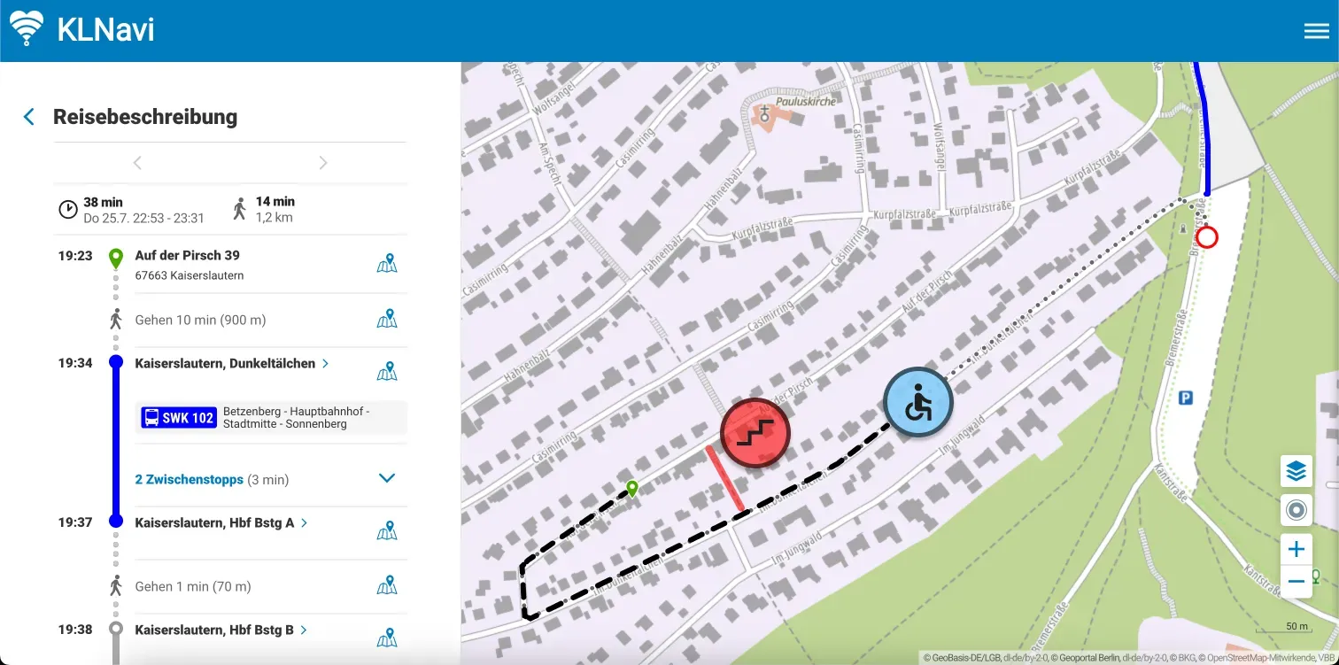 KLNavi – Mobilitätsplattform für individualisierbares multimodales Routing