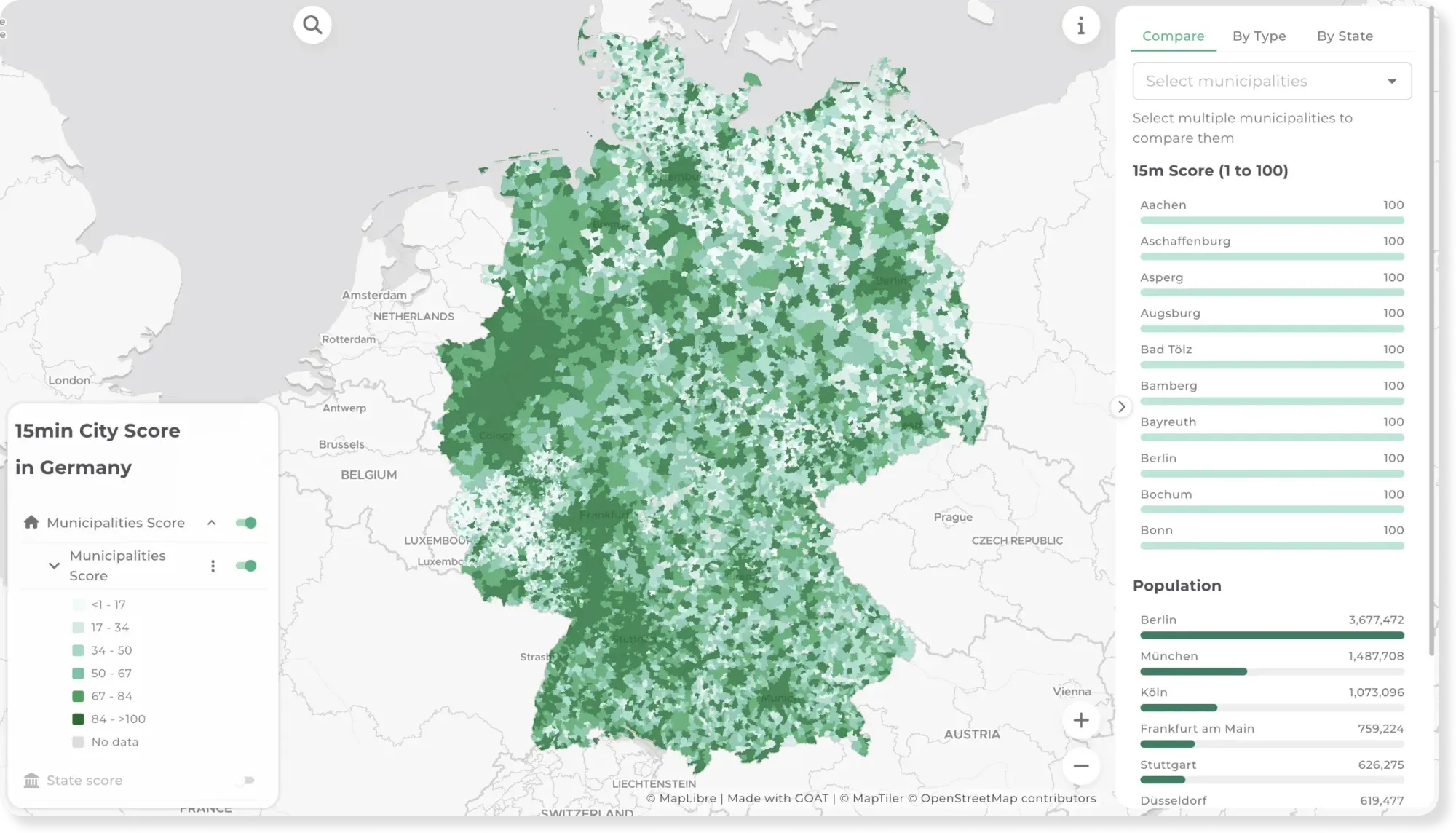 15-Minuten-Score für Gemeinden und Bundesländer in ganz Deutschland