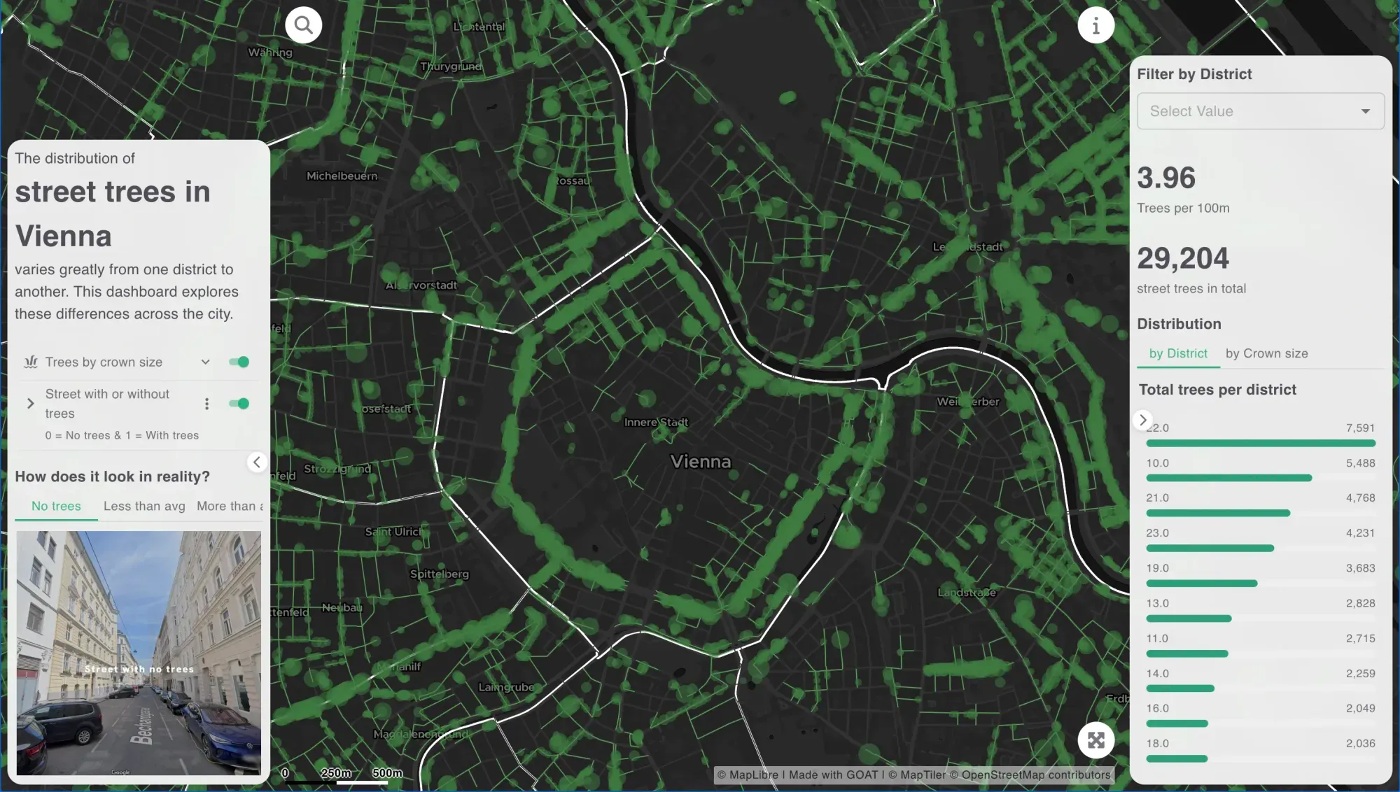 Map-based dashboard for street trees in
Vienna