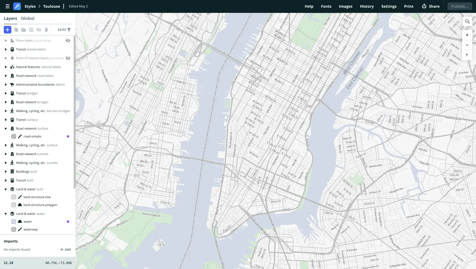 Mapbox Studio – Editor-Oberfläche für
Basiskarten