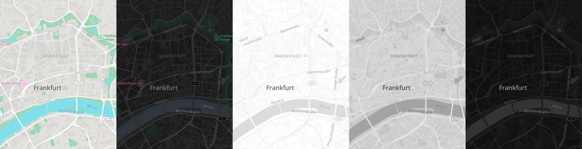 Protomaps-Basiskarten-Flavors: Light, Dark und Data Viz in Weiß, Grau und
Schwarz