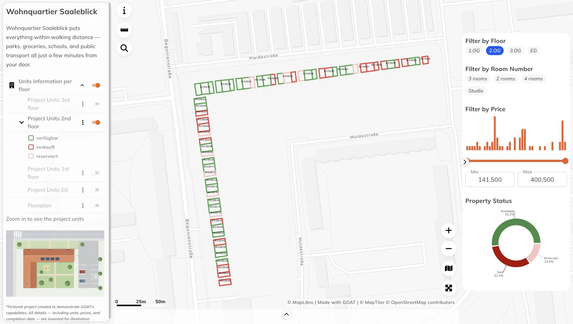 Site overview of the housing development in Halle Neustadt in GOAT