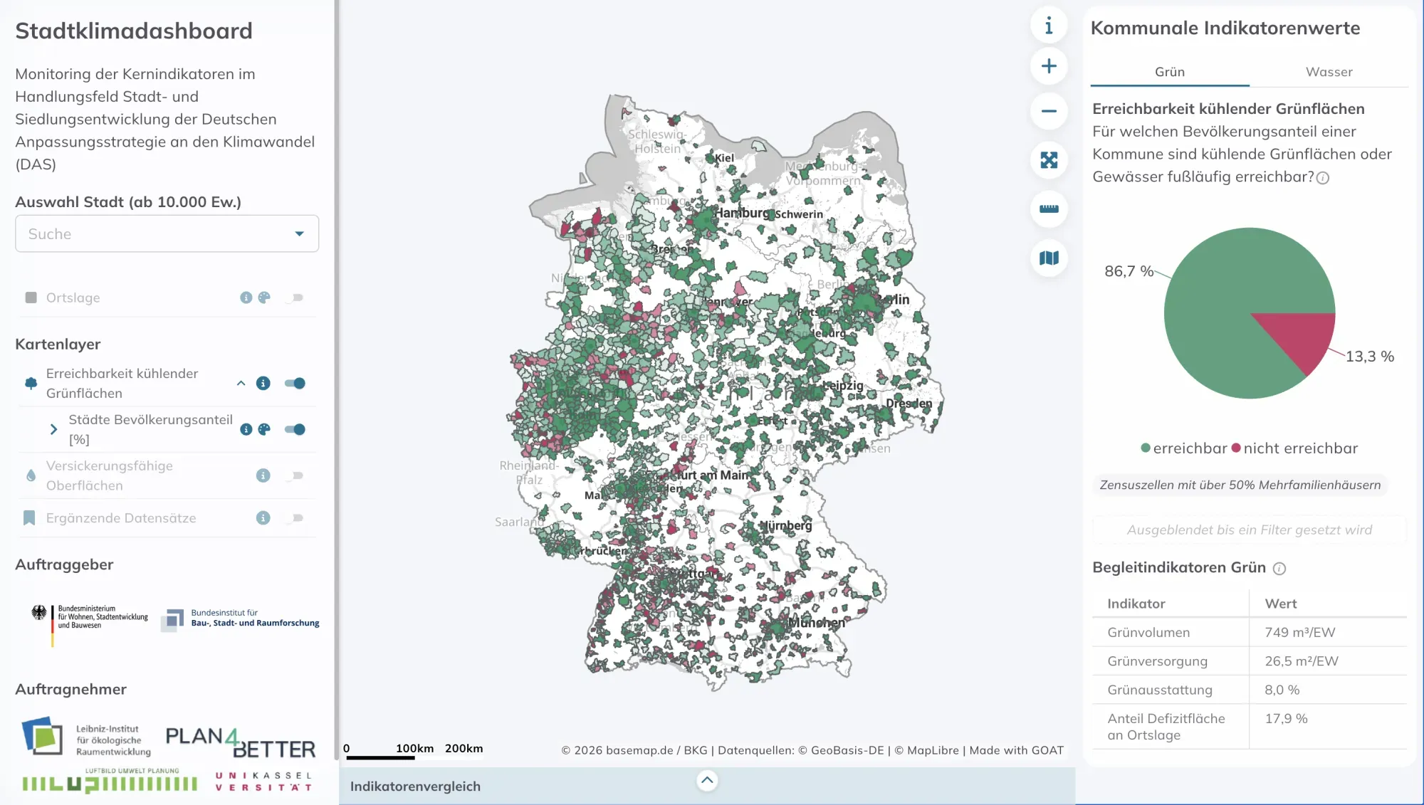 Erreichbarkeit kühlender Grünflächen im Stadtklimadashboard